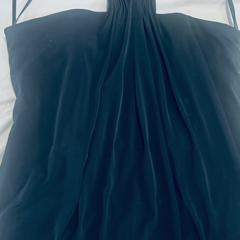 #46 Le Chateau Black Satin and sheer drape Dress medium